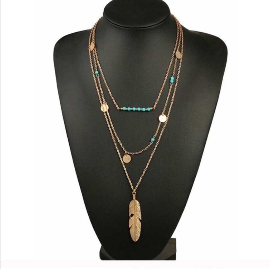 Feather Pendant Layered Necklace